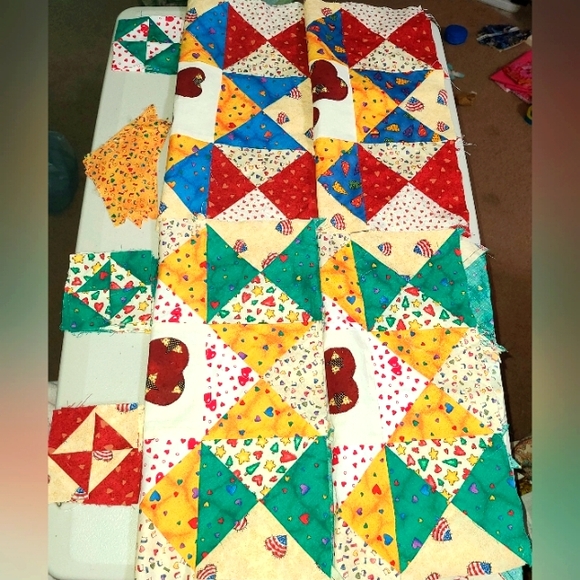 UnFinished HandMade Quilted Triangles & Squares HEARTS Quilting Sewing Cotton - Picture 1 of 15